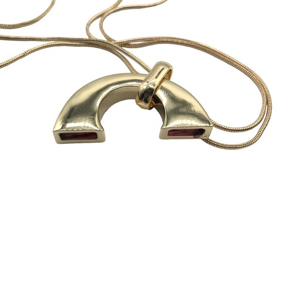 Chaps Semi-Precious Gold-Tone Long Necklace With Horseshoe Pendant - Picture 3 of 5